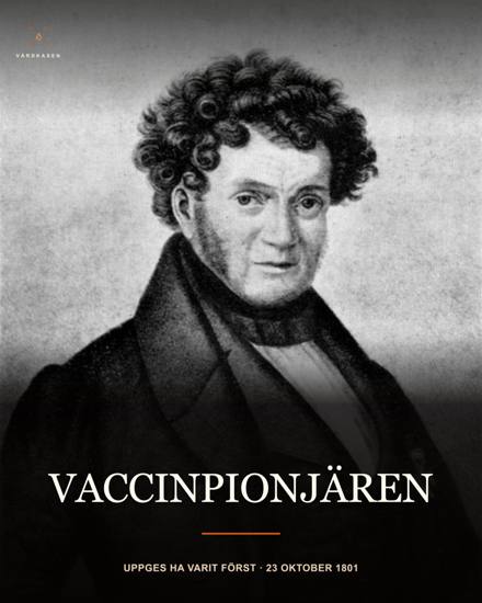 Eberhard Zacharias Munck af Rosenschöld, grafiskt porträtt av Magnus Körner före 1864. Reproduktion ur Alf Åbergs Ramlösa (1957) enligt Commons; exakt fil Eberhard Munck af Rosenschöld.jpg. Public domain, PD-Art och Public Domain Mark 1.0. Storleksändring, toningar och typografi av Vårdkasen. Porträttet visar inte vaccinationen 1801; hans förstaplats är omstridd.
