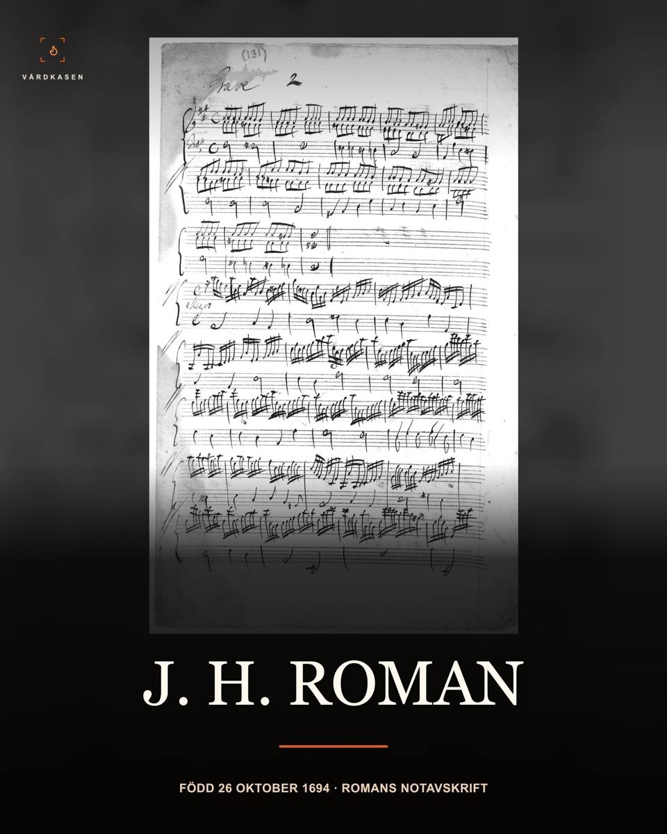 Fragment av Johann Paul von Westhoffs La Guerra, avskrivet av Johan Helmich Roman. Musik- och teaterbibliotekets Romansamling, Ro 97:131, enligt Commons. Avskriftens exakta år inte fastställt. Digital fil CC0 1.0. Skalning, toningar och typografi: Vårdkasen. Inte Romans egen komposition.