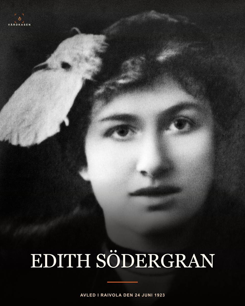 Edith Södergran porträtterad av Ina Roos med fågelhatt