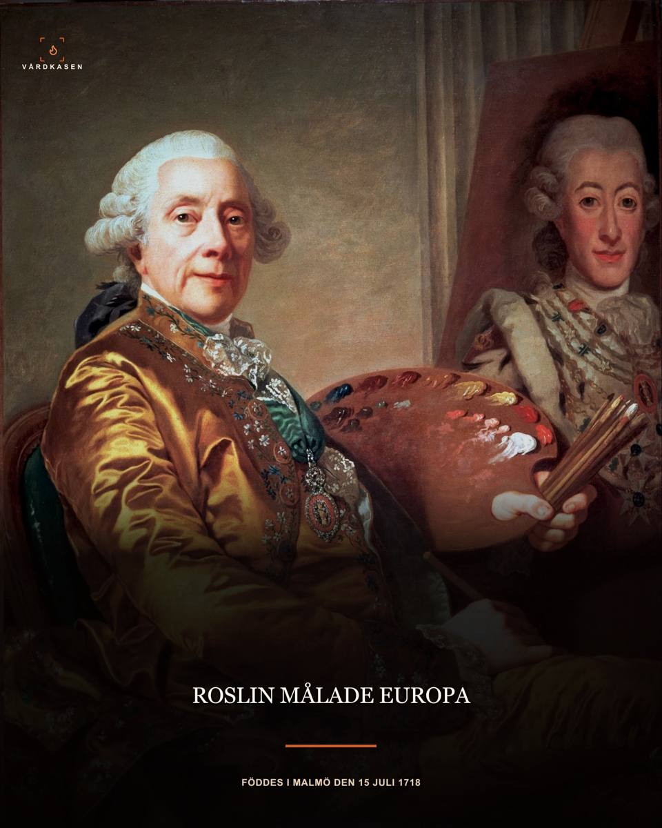 Alexander Roslins självporträtt från 1790, där han sitter med palett och penslar framför ett porträtt.