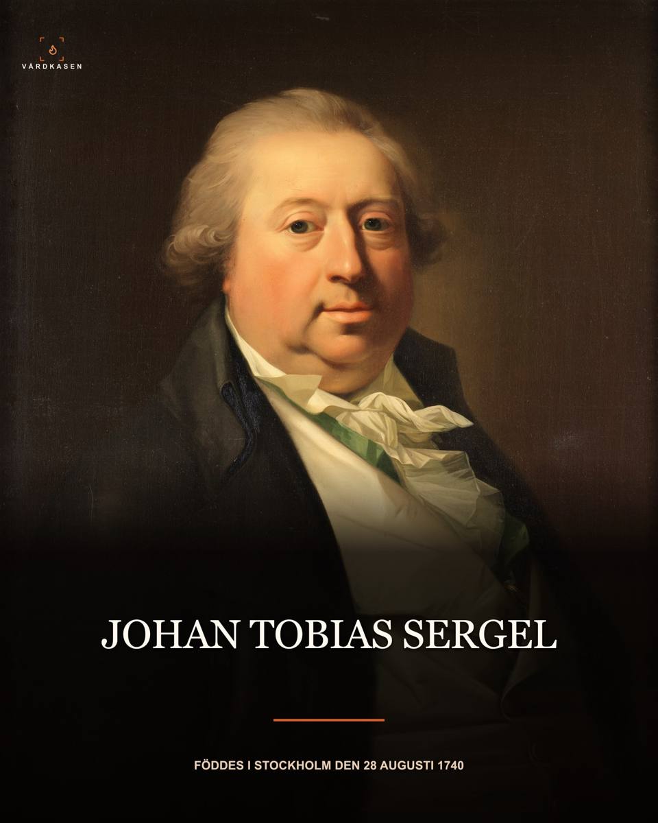 Johan Tobias Sergel i mörk rock, vit halsduk och sidenväst, porträtterad av Jens Juel 1794.