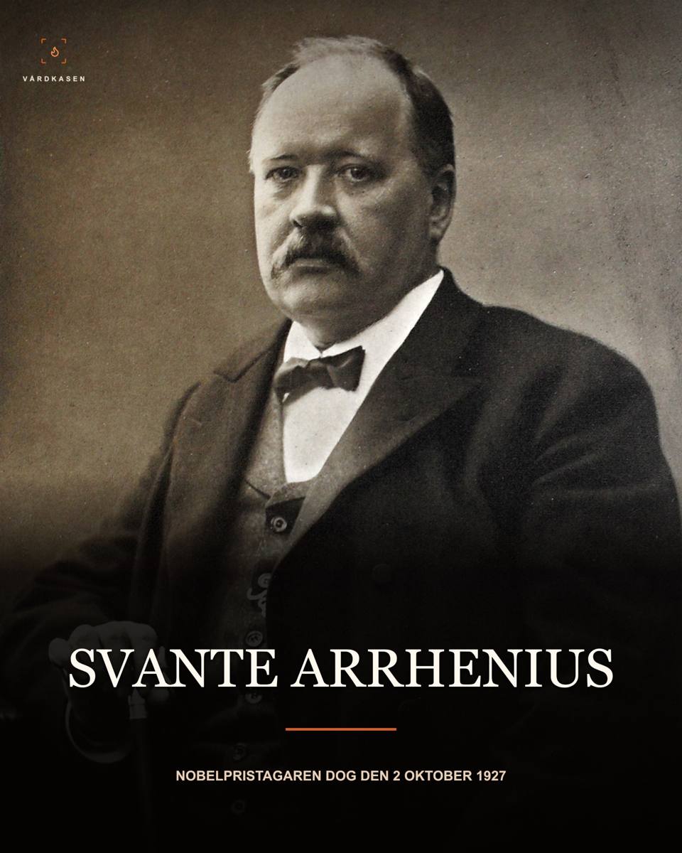Svante Arrhenius, fotogravyr Meisenbach Riffarth & Co., Leipzig, i Zeitschrift für Physikalische Chemie 69 (1909), Verlag Wilhelm Engelmann. Skanning: Armin Kübelbeck/Kuebi, Wikimedia Commons. Public domain; Public Domain Mark 1.0. Beskärning, storleksanpassning, läsbarhetsgradienter och textöverlägg.