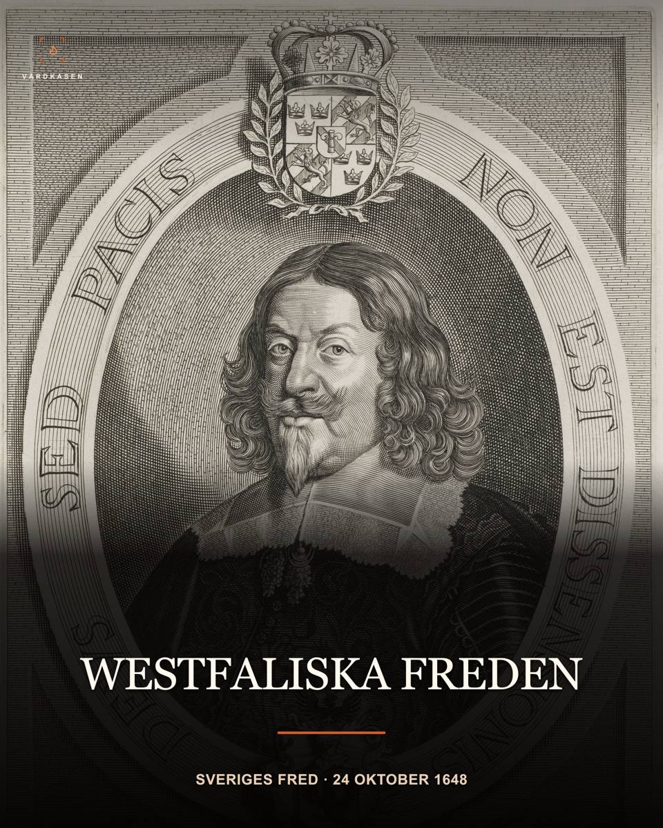 Johan Adler Salvius, kopparstick 1648 av Pieter de Jode efter Anselm van Hulle. Staats- und Universitätsbibliothek Hamburg, PPN663948983, enligt Commons. Public domain/PD-Art/PDM 1.0. Beskärning, toningar och typografi: Vårdkasen. Förhandlarporträtt, inte en underteckningsscen.